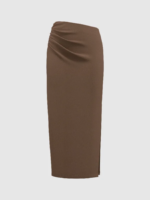 Ruched Midi Straight Skirt cashmere skirt rich