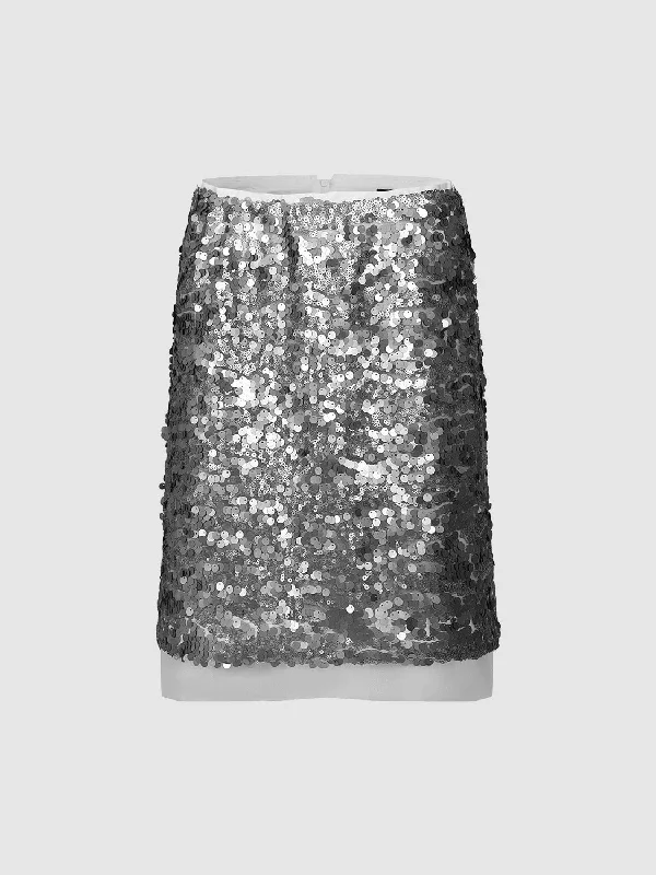 Sequins Mini A-Line Skirt lace skirt romantic