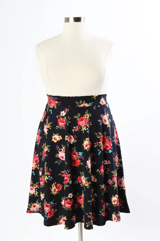 Rosie A-Line Skirt - Black Multi satin skirt smooth