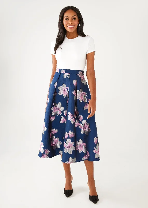 Eden Skirt Blue Plumeria Jacquard maxi skirt elegant