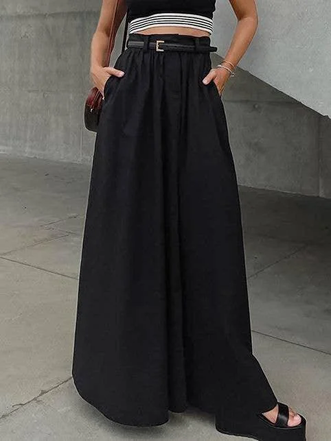 Solid Color Large Hem Ladies Maxi Skirt BSQ3958 a-line skirt cut