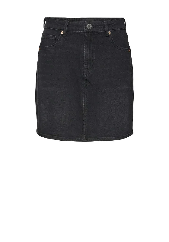 Vero Moda Tessa Mini A-Line Denim Skirt, Black Denim linen skirt relaxed