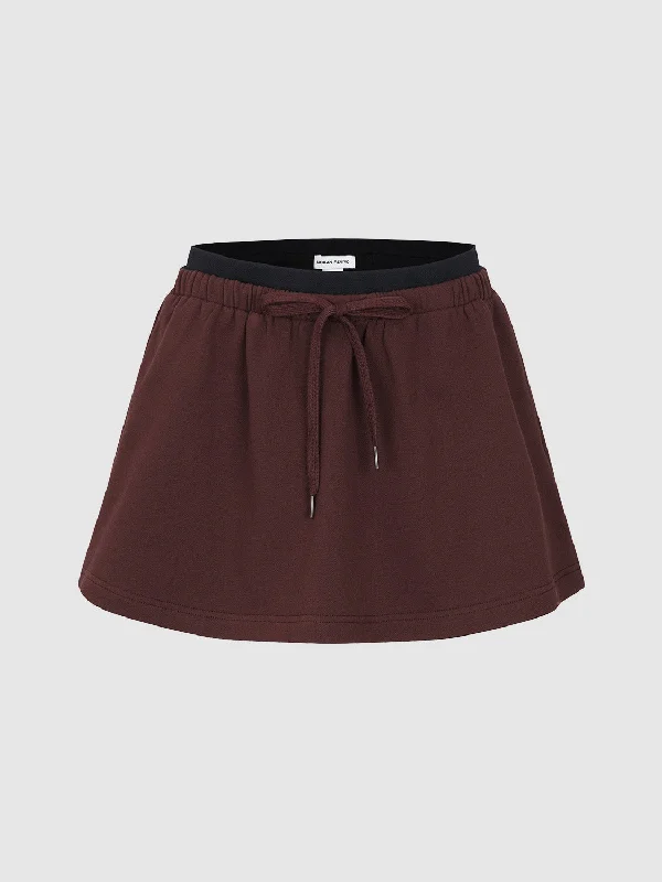 Drawstring Mini A-Line Skirts belted skirt waist