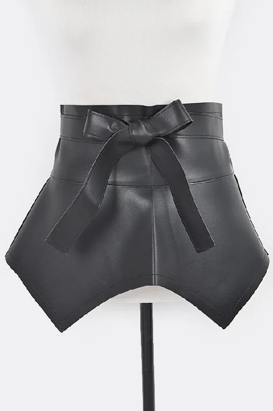 Black Faux Leather Skirt Belt silk skirt elegant