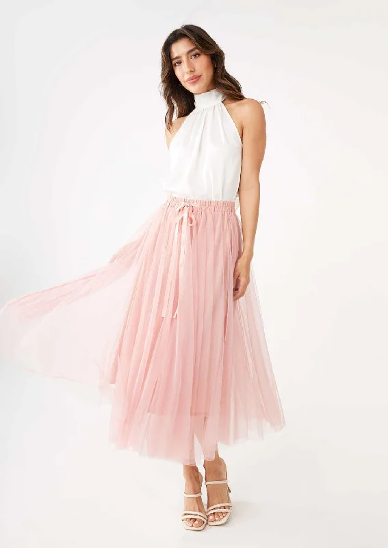 Sue Skirt Blush Tulle leather skirt sleek