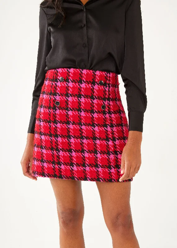 Jessica Skirt Red Multi Houndstooth low waist skirt