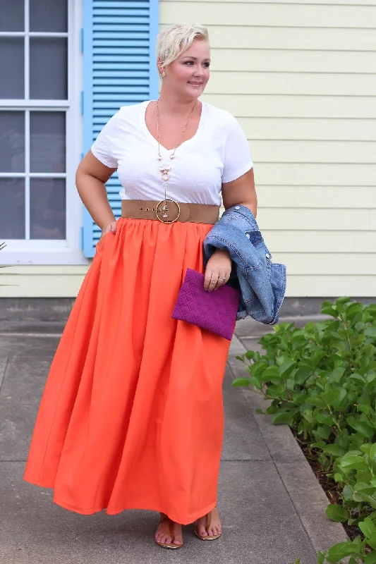 Twirl Maxi Skirt w/ Pockets - Pumpkin Spice silk skirt elegant