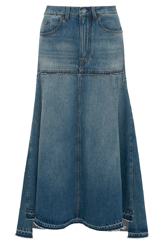 Patched Denim Skirt button skirt front