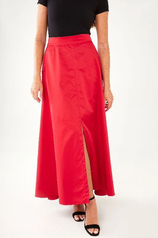 Savannah Skirt Red Duchess Satin casual skirt length