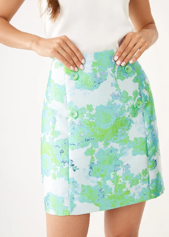 Jessica Skirt Green Abstract Brocade denim skirt durable