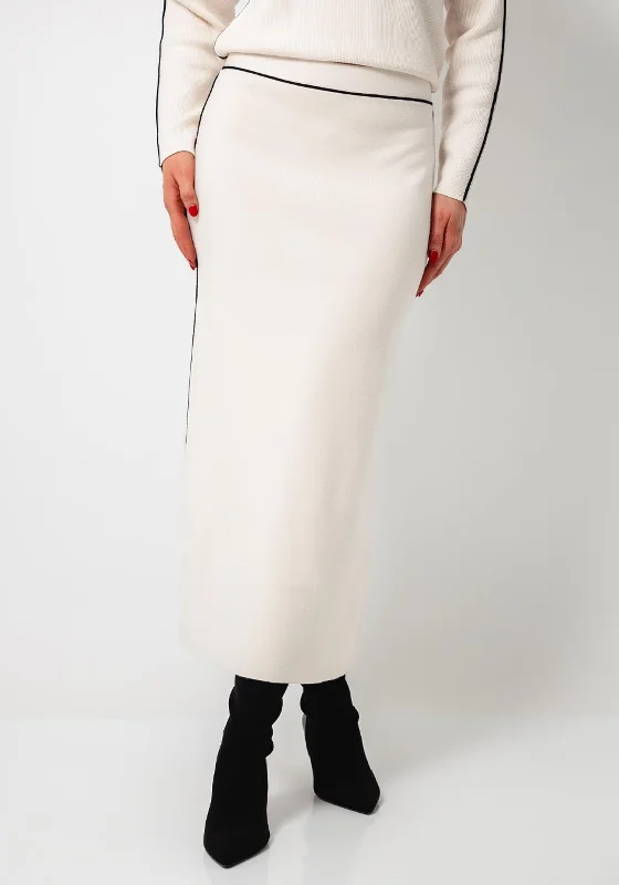 Oui Ribbed Knit Contrast Knitted Skirt, Cream silk skirt smooth