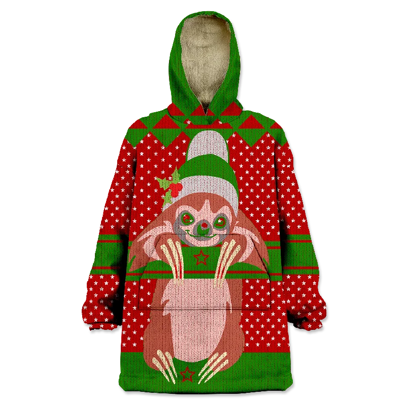 Sloth Christmas Sweater Wearable Blanket Hoodie Hoodie with Snap Buttons Easy Quick