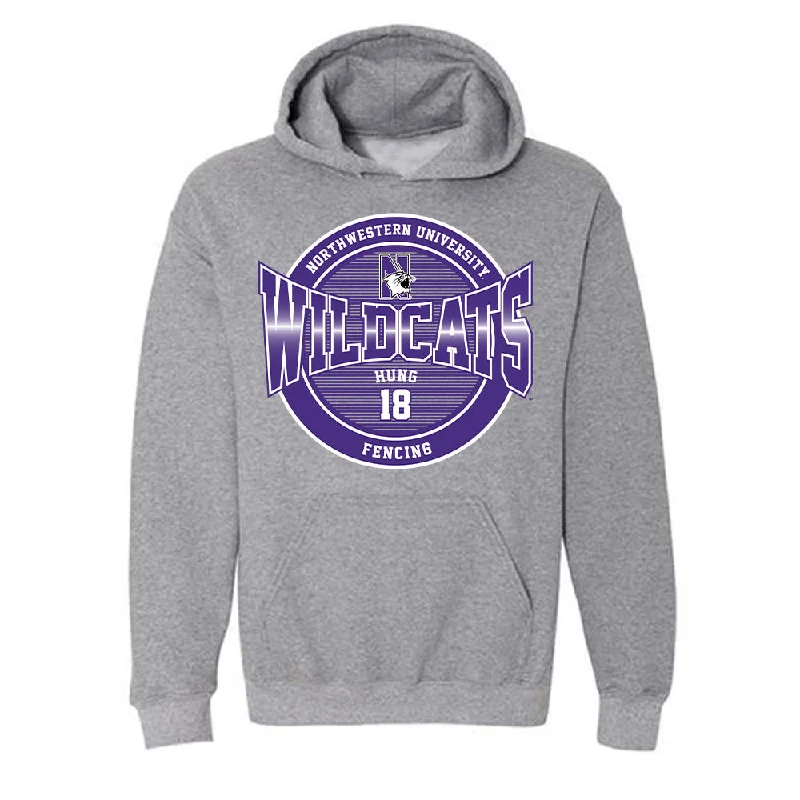 Northwestern - NCAA Women's Fencing : Juliana Hung - Classic Fashion Shersey Hooded Sweatshirt Hoodie with Rolled Sleeves Casual Relaxed