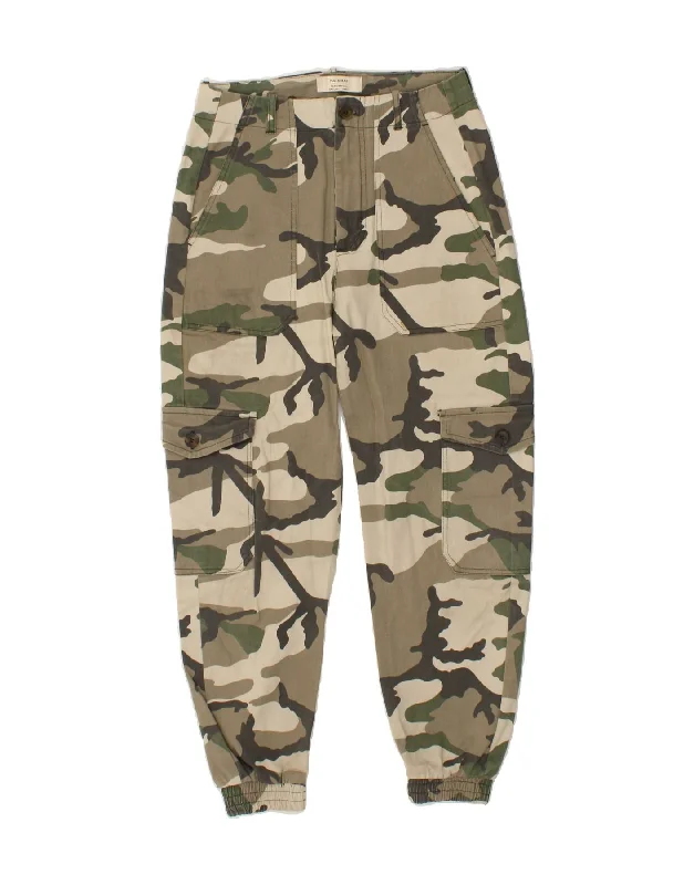 PULL & BEAR Womens Joggers Cargo Trousers W26 L25  Khaki Camouflage Trousers Sale Discount