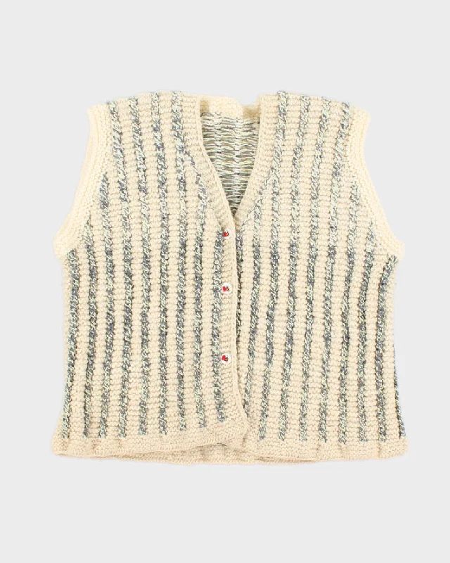 Handmade Striped Knit Sleeveless Cardigan - M Welt Pockets Slit Pockets Flap Pockets