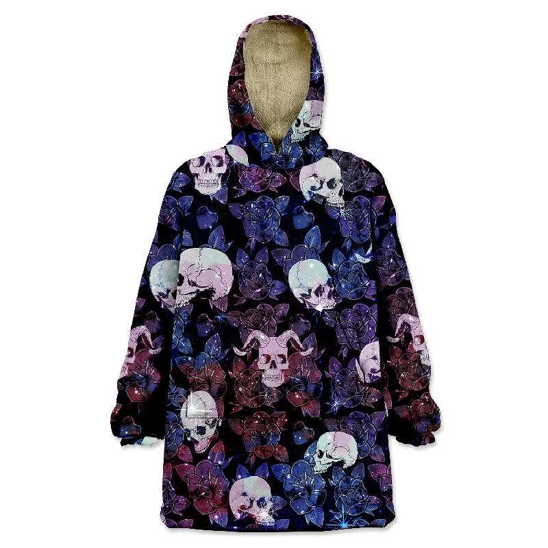 Skull and Roses Wearable Blanket Hoodie Hoodie with Illustration Artistic Creative