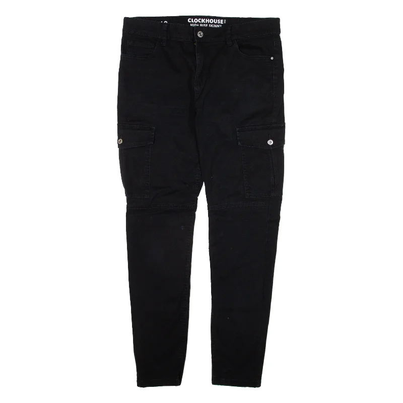 CLOCKHOUSE High Rise Cargo Trousers Black Slim Skinny Womens W30 L26 Trousers fashionable chic