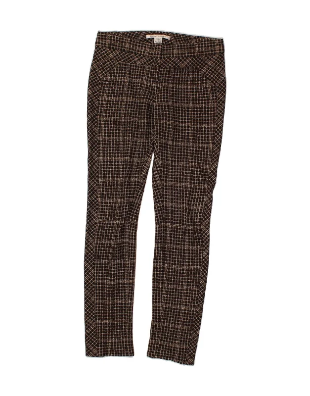 VINTAGE Womens Slim Chino Trousers US 8 Medium W30 L30  Brown Check Cotton Trousers Timeless Classic