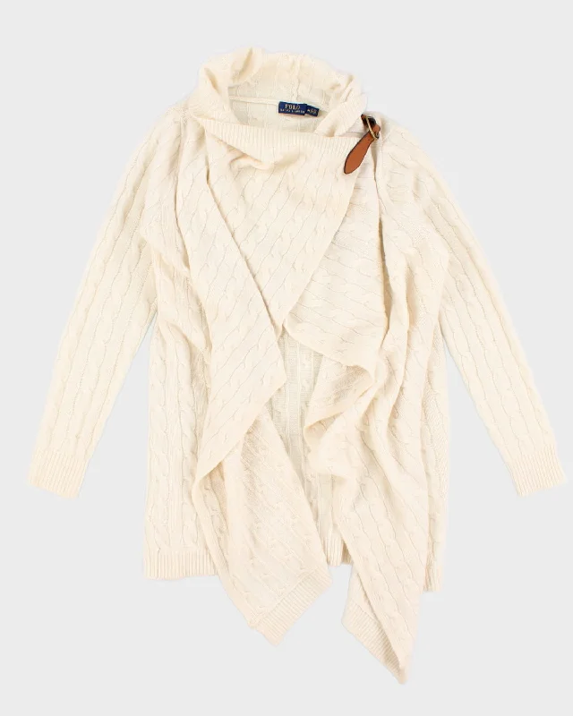 Polo By Ralph Lauren Cream Wool/Cashmere Cardigan - M Toggled Drawstring Belted