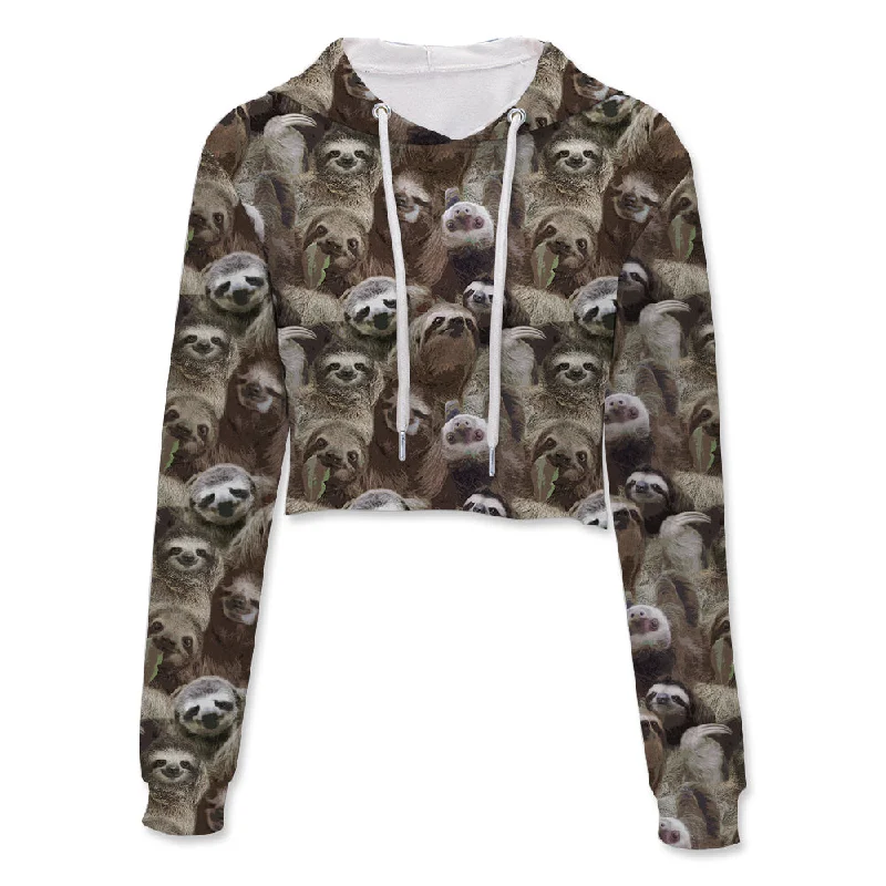 Sloth Pattern Crop Hoodie Hoodie with Fur Luxurious Winter