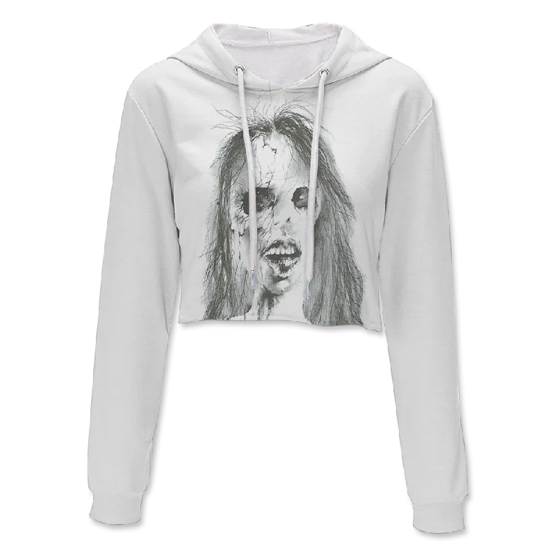 Scary Girl Crop Hoodie Hooded Sweatshirt Casual Wear Street Style