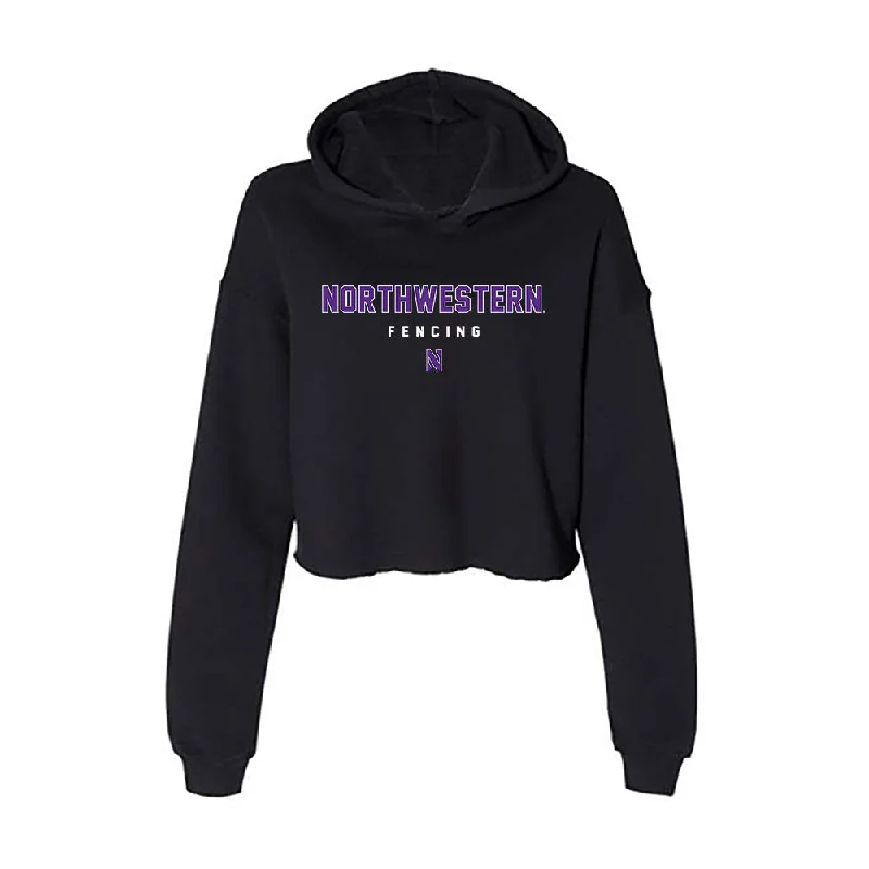 Northwestern - NCAA Women's Fencing : Kailing Sathyanath - Women's Crop Fleece Hoodie Hoodie with Thumb Holes Functional Cozy