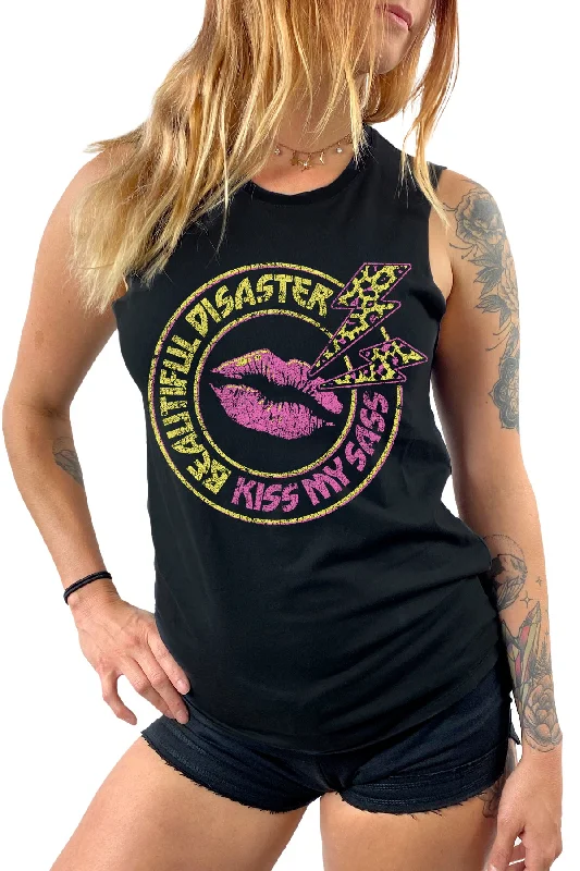 Kiss My Sass Slashback Tank crew neck tank