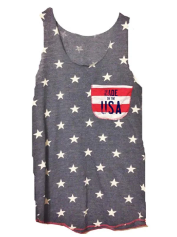 4th & Rose Made in the USA All Over Stars Pocket Hit Tank sage tank top