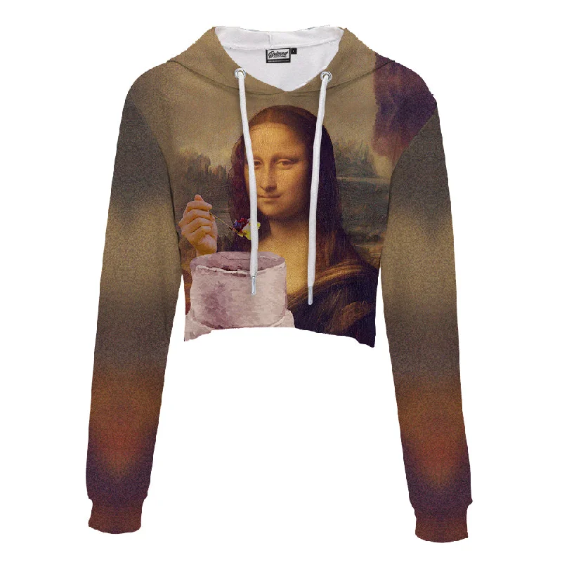 Mona Lisa Cake Crop Hoodie Hoodie with Batwing Sleeves Loose Dramatic