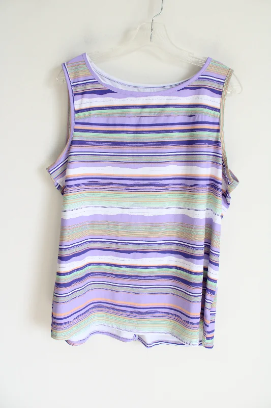 Columbia Sportswear Purple Striped Stretch Tank | XL floral tank top