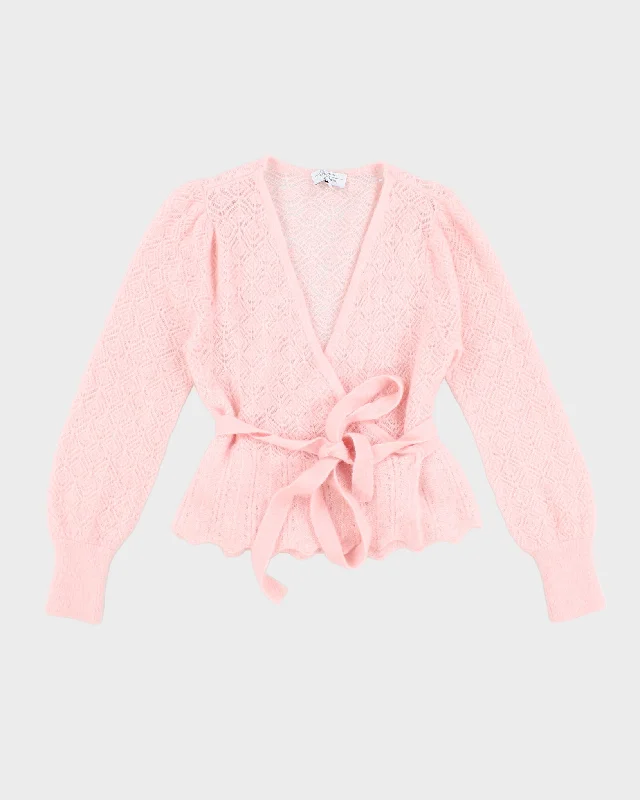 Womens Cotton Candy Pink Soft Knit Front Tie Cardigan - S Chenille Fabric Brocade Fabric Lace Fabric