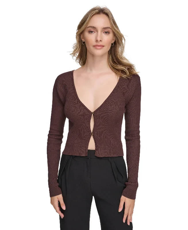 Women's Long-Sleeve Rib-Knit Cardigan Spandex Rayon Corduroy