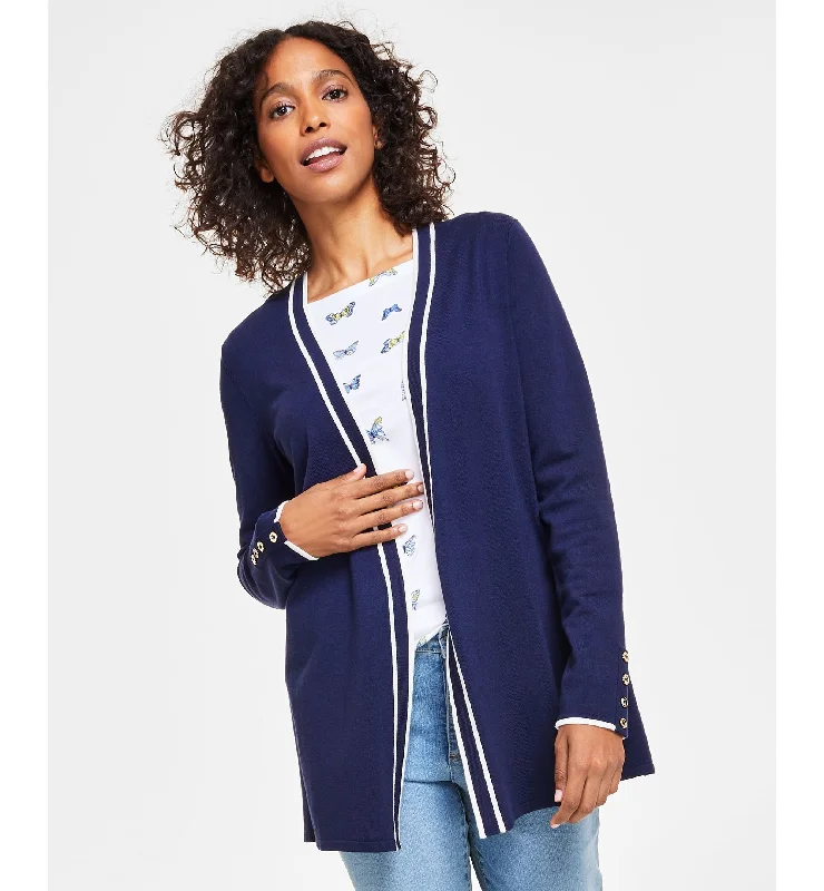 Women's Contrast-Trim Completer Cardigan Tailored Straight A-Line