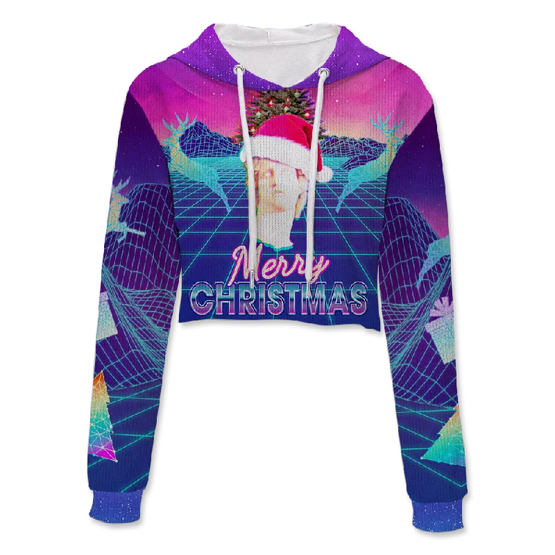 Vaporwave Christmas Crop Hoodie Hoodie with Side Slits Relaxed Casual