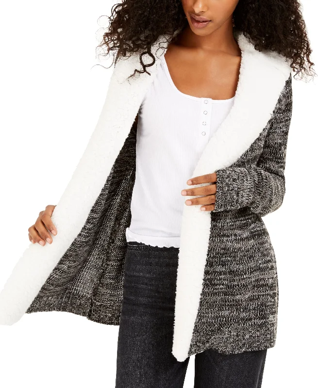 Juniors' Sherpa Trim Cardigan Crew Neck V-Neck Turtle Neck