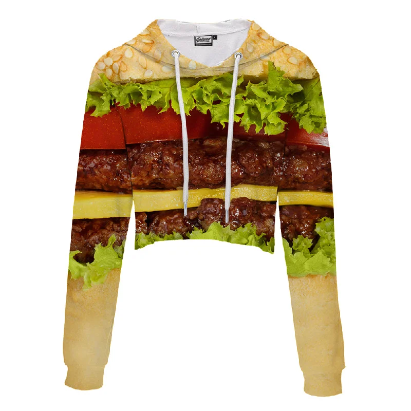 Burger Crop Hoodie Hoodie with Button Classic Timeless