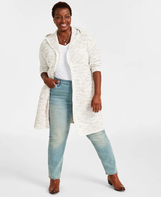 Plus Size Hooded Cardigan Fleece Cardigan Nylon Polyester