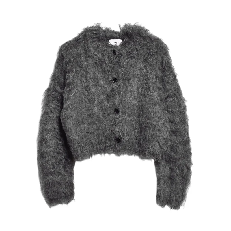 [CLANE]SHAGGY SHORT KNIT CARDIGAN/CHACOAL(17106-2102) Anti-Pilling Anti-Shrink Durable