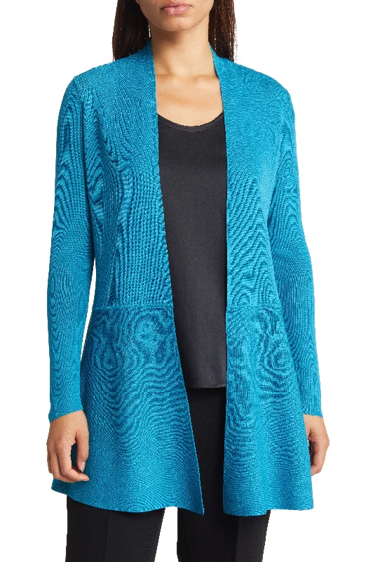 Anne Klein Monterey Open Front Peplum Cardigan Patchwork Embroidered Appliqued