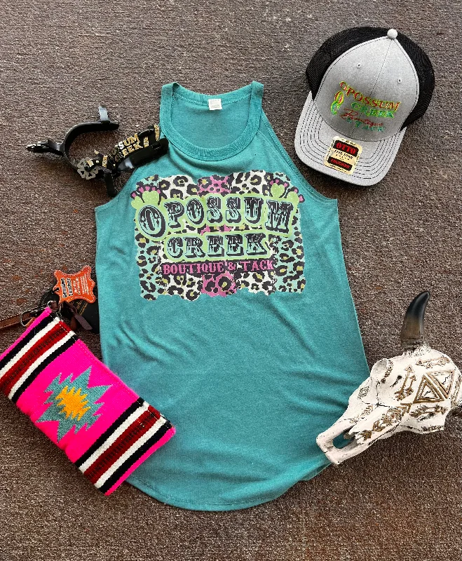 OC Logo Turquoise Tank floral tank top