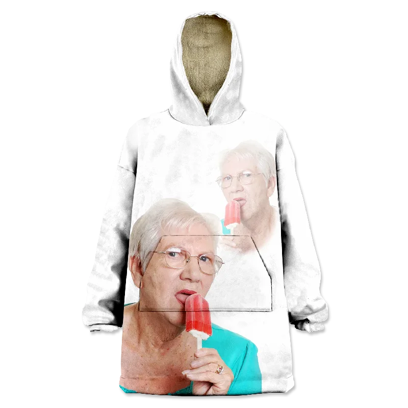 Popsicle Grandma Wearable Blanket Hoodie Hoodie with Ribbed Hem Stretchable Secure