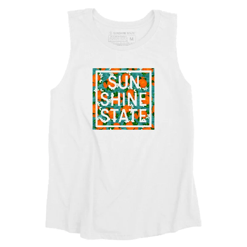 SUN SHINE STATE ORANGES MUSCLE TANK - WHITE fitness tank top