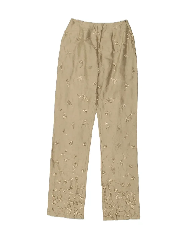 BLUNAUTA Womens Straight Casual Trousers IT 38 XS W24 L33  Beige Floral Trousers Denim Distressed