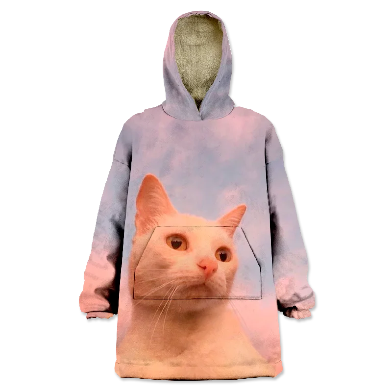 Thinking Cat Wearable Blanket Hoodie Hoodie with Gradient Ombre Colorful