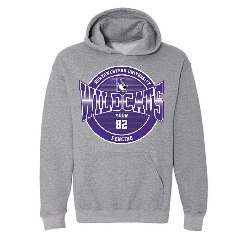 Northwestern - NCAA Women's Fencing : Julia Yoon - Classic Fashion Shersey Hooded Sweatshirt Hoodie with High Neck Warm Protective