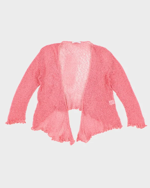 Womens Pink Balletcore Transparent Loose Knit Cardigan - S Cotton Fabric Linen Fabric Terry Fabric