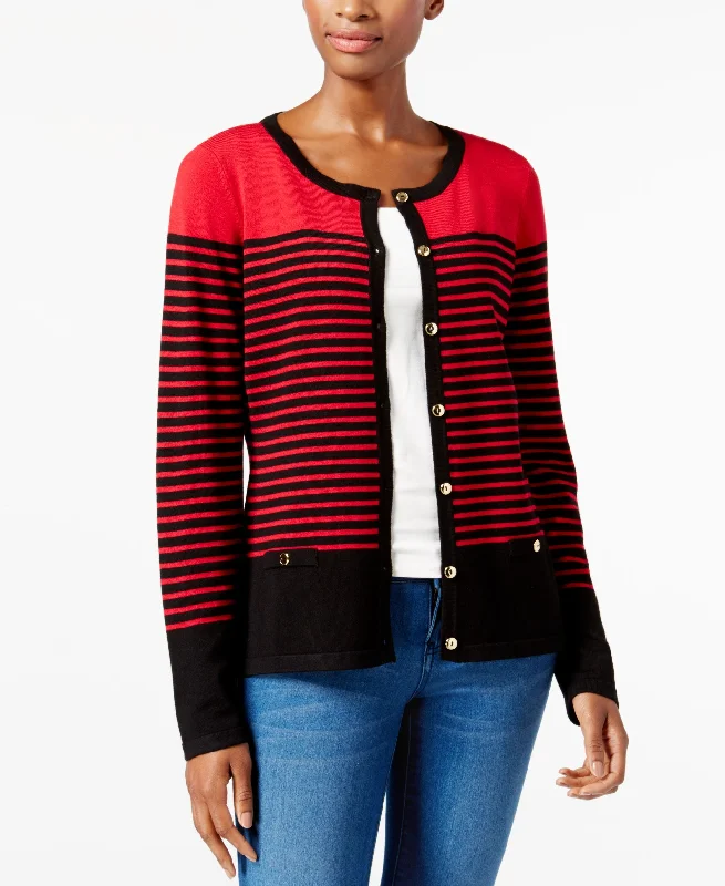 Karen Scott Resort Striped Cardigan Glossy Satin Silk