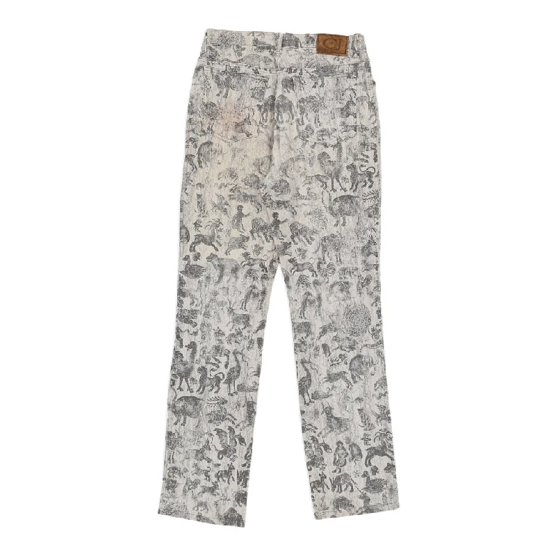 Cavalli Jeans Animal Print Trousers - 29W UK 10 Grey Cotton Trousers trendy modern