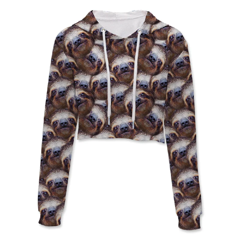 Sloth All Over Face Crop Hoodie Hoodie with Lining Warm Insulated