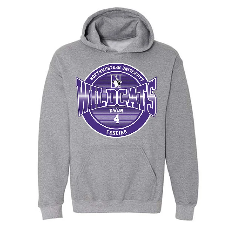 Northwestern - NCAA Women's Fencing : Athina Kwon - Classic Fashion Shersey Hooded Sweatshirt Hoodie with Cropped Fit Short Trendy